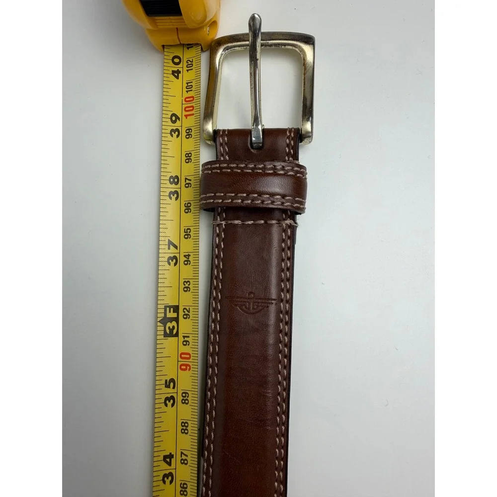 Dockers Mens Genuine Leather Belt Brown Contrast Stitch Brass 34-36 Old Money